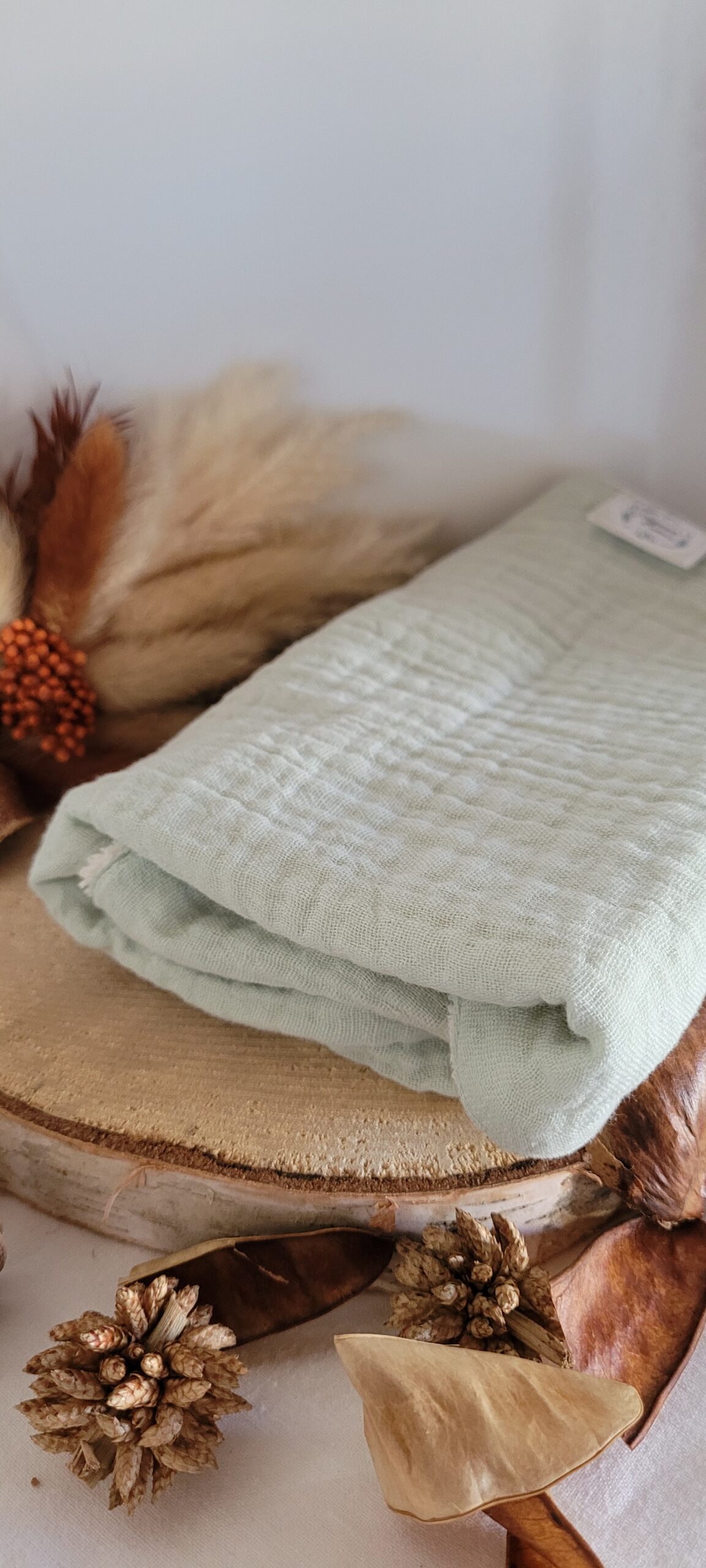 serviette visage double gaze de coton vert d'eau
